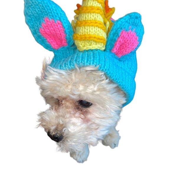 Hand Knit Custom Doggie Unicorn Sweater - Picture 2 of 13